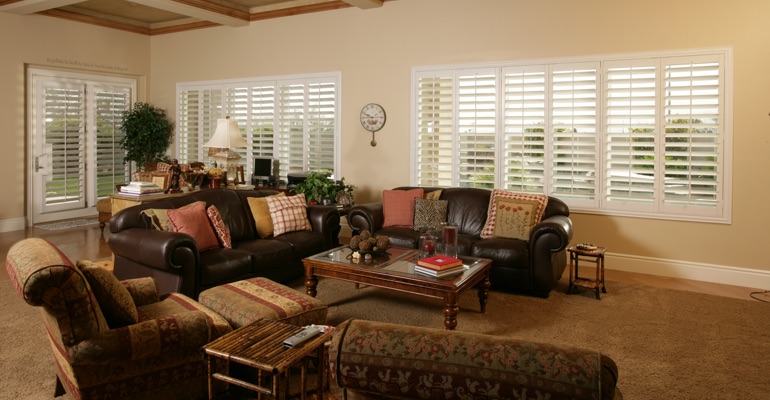 St. George basement with polywood shutters.